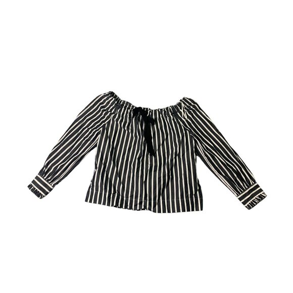 J Crew Womens Size Small Striped Cold Off Shoulder Blouse Top Shirt Black White - Picture 1 of 4